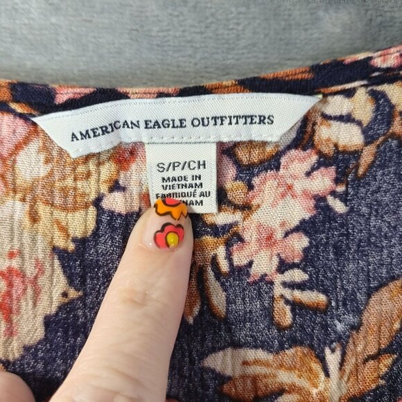 American Eagle Women’s S Floral Dress Navy Pink Sleeveless Boho Cottagecore - Picture 2 of 9